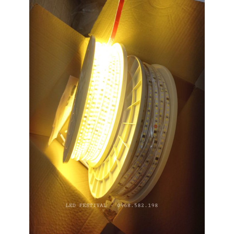 LED Dây dán 2835 220V Ánh sáng Vàng, Trắng 8mm Bọc silicon Decor tủ, bếp, trang trí,...