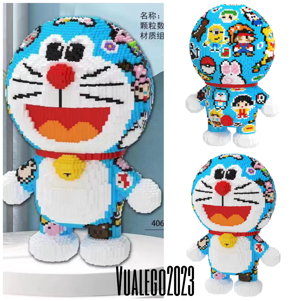 Mô hình Doremon cỡ lớn 65cm 68cm, Đồ chơi xếp hình Doraemon cỡ lớn, Doraemon chong chóng Tặng Búa