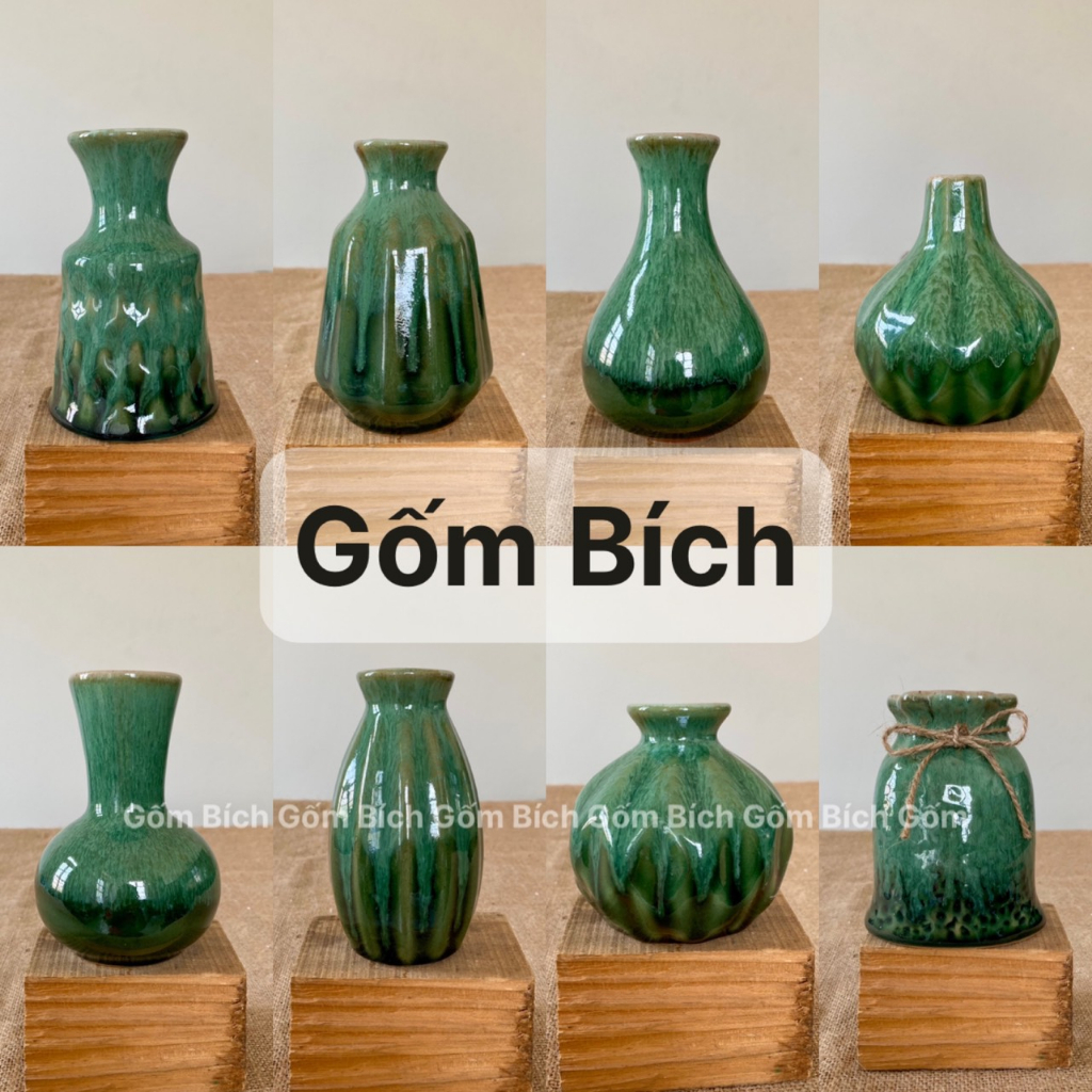 Bình Hoa Lọ Hoa Mini Men Xanh Ngọc Gốm Sứ Bát Tràng - Gốm Bích