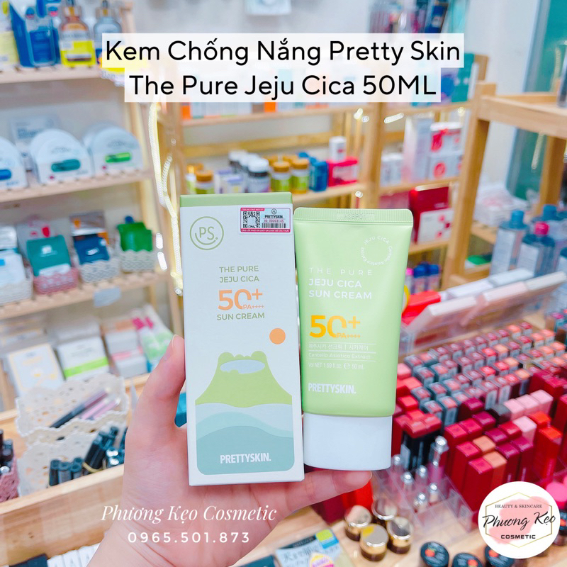 Kem Chống Nắng Rau Má Pretty Skin The Pure Jeju Cica Sun Cream 50ML Dành Cho Da Mụn, Nhạy Cảm