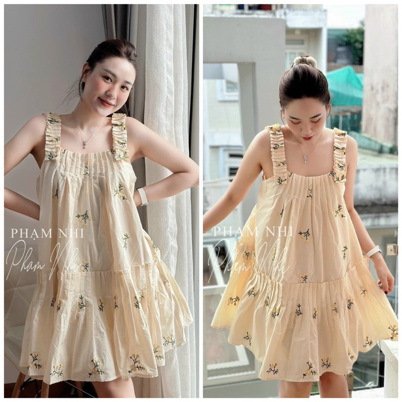 👏đầm baby doll xếp li siêu đẹp cập bến,vải xô thêu xịn nha