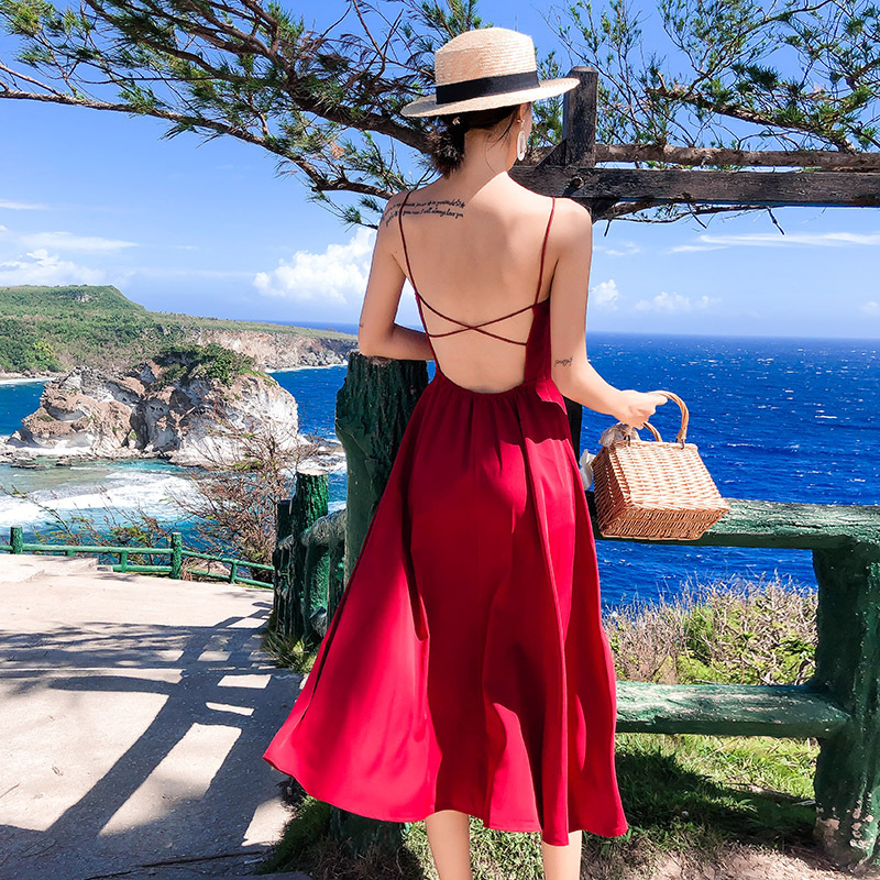 Váy/ Đầm Maxi Hai Dây Chéo Hở Lưng Quyến Rũ ♥️ Váy maxi có đệm ngực - Linh Chip Shop