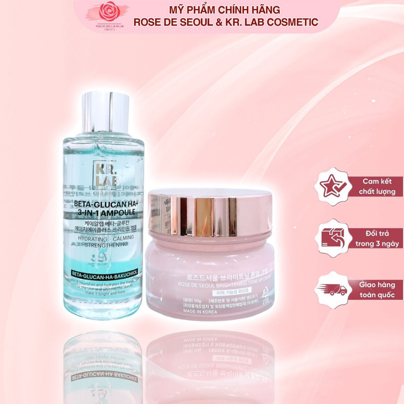 Combo Ampoule beta glucan HA+ Kr.Lab và Kem Ngày Hàn Tone Up Rose de Seoul date 2026