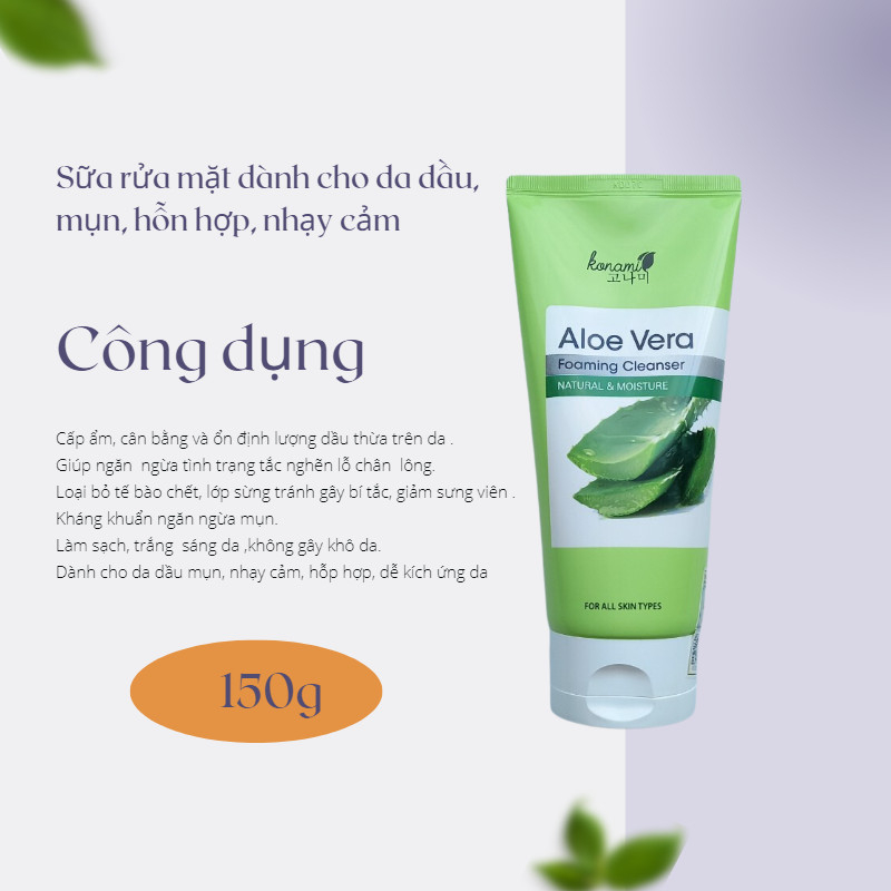 Sữa rửa mặt KONAMI NHA ĐAM ALOE VERA FOAMING CLEANSER 150ML