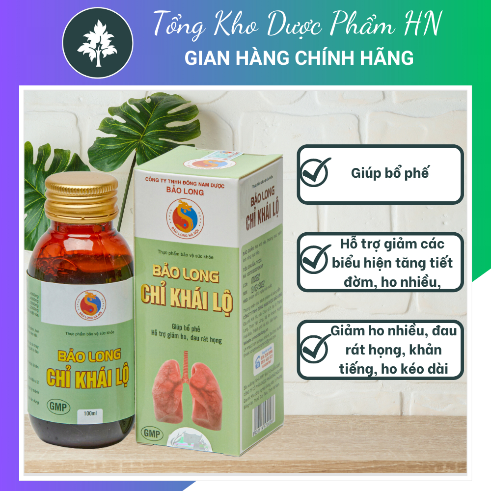 Siro Bảo Long Chỉ Khái Lộ Giảm Ho, Khản Tiếng, Viêm Họng Hạt, Viêm Phế Quản, Mát Họng 100Ml Tổng Kho Dược Phẩm Hà Nội