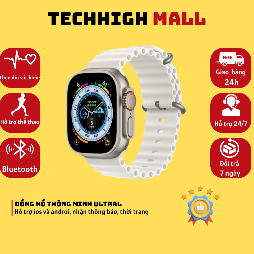 Đồng Hồ Thông Minh Ultra Bản 5.2 Kết Nối Bluetooth Hỗ Trợ Theo Dõi Sức Khỏe, Nghe Gọi, Nhận Thông Báo- Techhigh Mall