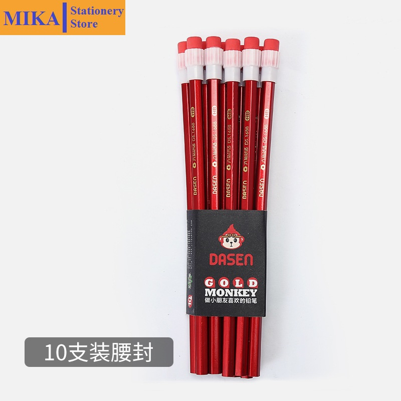 Bút chì MIKA Lẻ 1 cái Hãng DASEN bằng gỗ màu đỏ có gôm tẩy dùng để vẽ viết dành cho học sinh sinh viên BC02