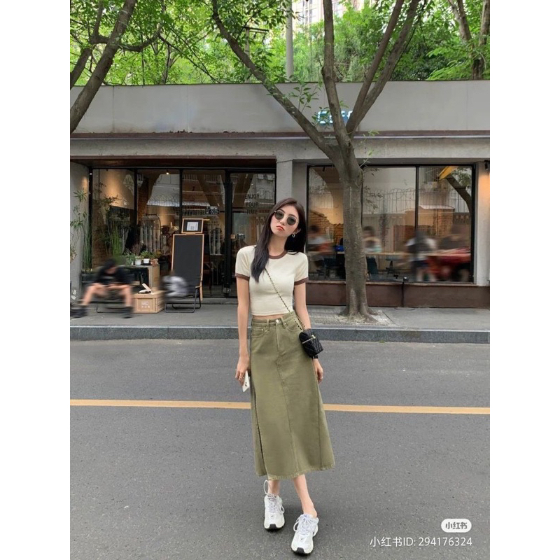 Chân váy jeans dài