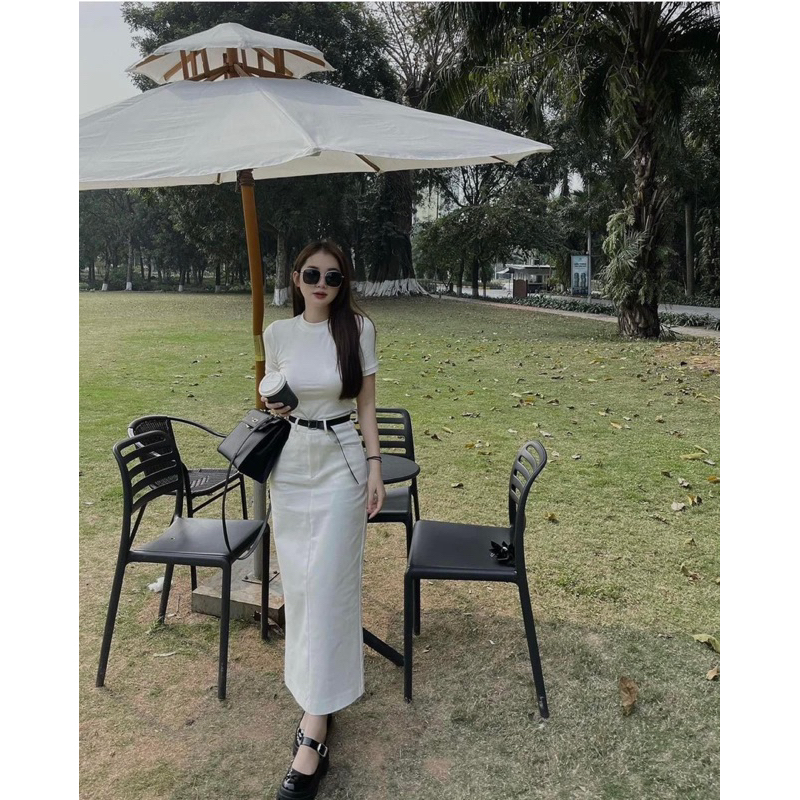 Chân váy jeans dài