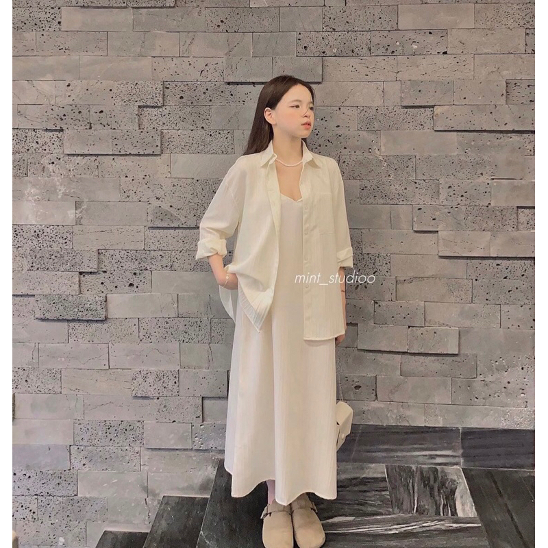 SET ĐẦM DÂY KÈM SƠ MI 2MÀU