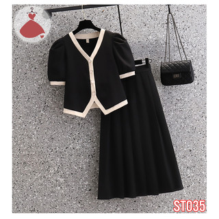 Sét áo kiểu phối viền thanh lịch mix chân váy xoè sobin big size, st035, 035