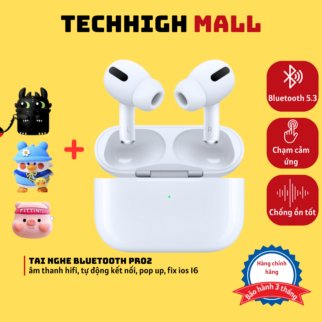 Tai nghe Bluetooth Pro Gen 2 TWS 5.3 Nhỏ Gọn Tiện Lợi Âm Thanh HIFI Chống Ồn Định Vị Đổi Tên Techhigh Mall
