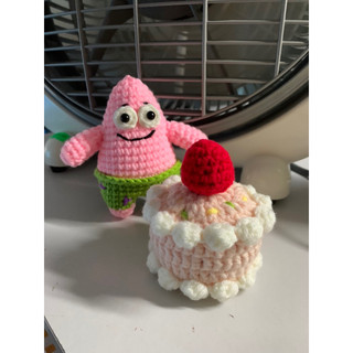 Móc khoá hình Patrick bọt biển bằng len Handmade, Móc khoá treo balo độc lạ cute