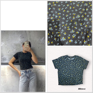 Áo thun hoa nhí nền đen chất cotton lụa vnxk