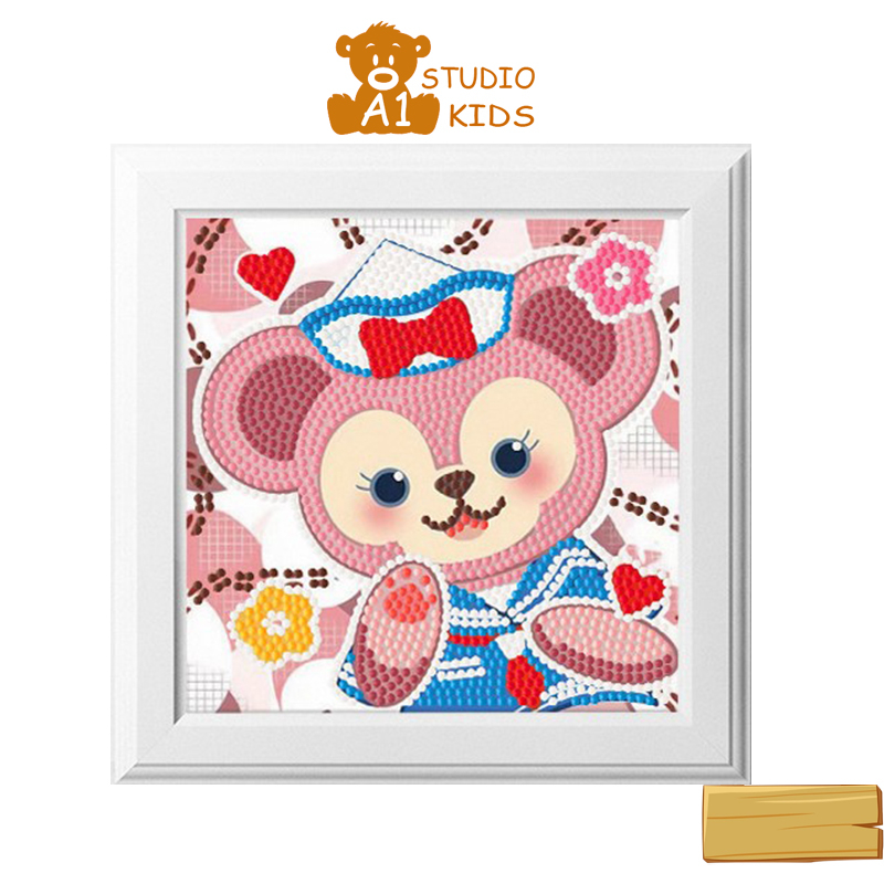 Tranh đính đá tự hoàn thành kích thước 18.5x18.5cm giúp bé tăng sự tập trung và khéo léo tỉ mỉ A1studiokids