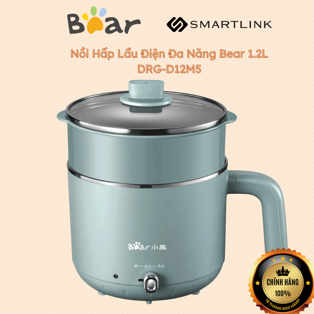 Nồi Hấp Lẩu Điện Đa Năng Bear 1.2L DRG-D12M5 - Hàng Chính Hãng - Bảo Hành 18 Tháng