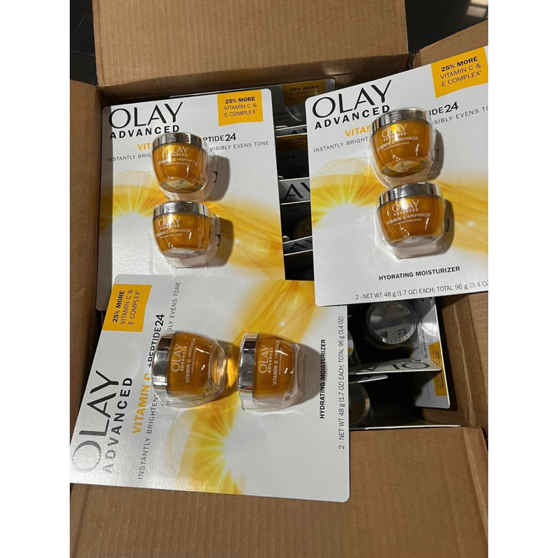 Set 2 Kem Olay Advanced Vitamin C+Peptide 24 chống lão hóa+ sáng da 25% 48gx2 hủ.màu vàng