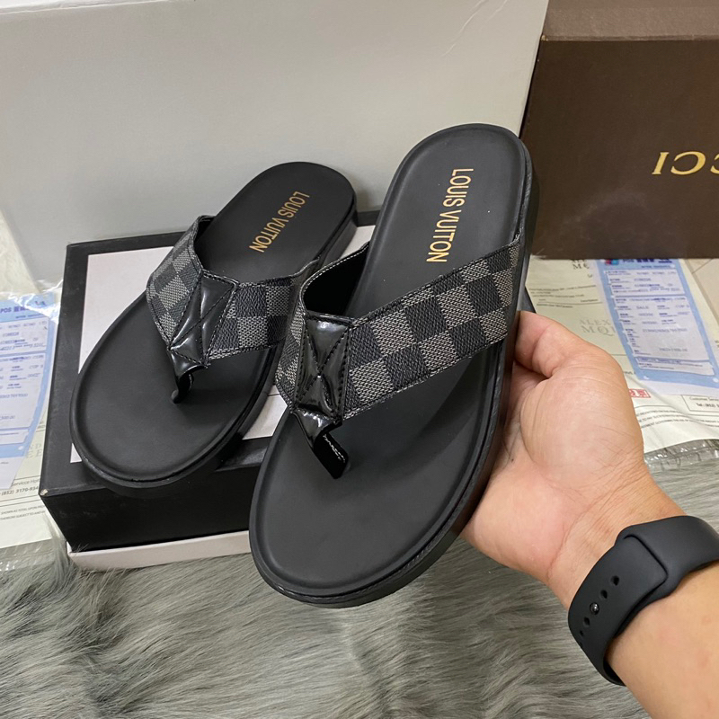 Dép da nam tông sỏ ngón hoa xám kèm video thật video thật)