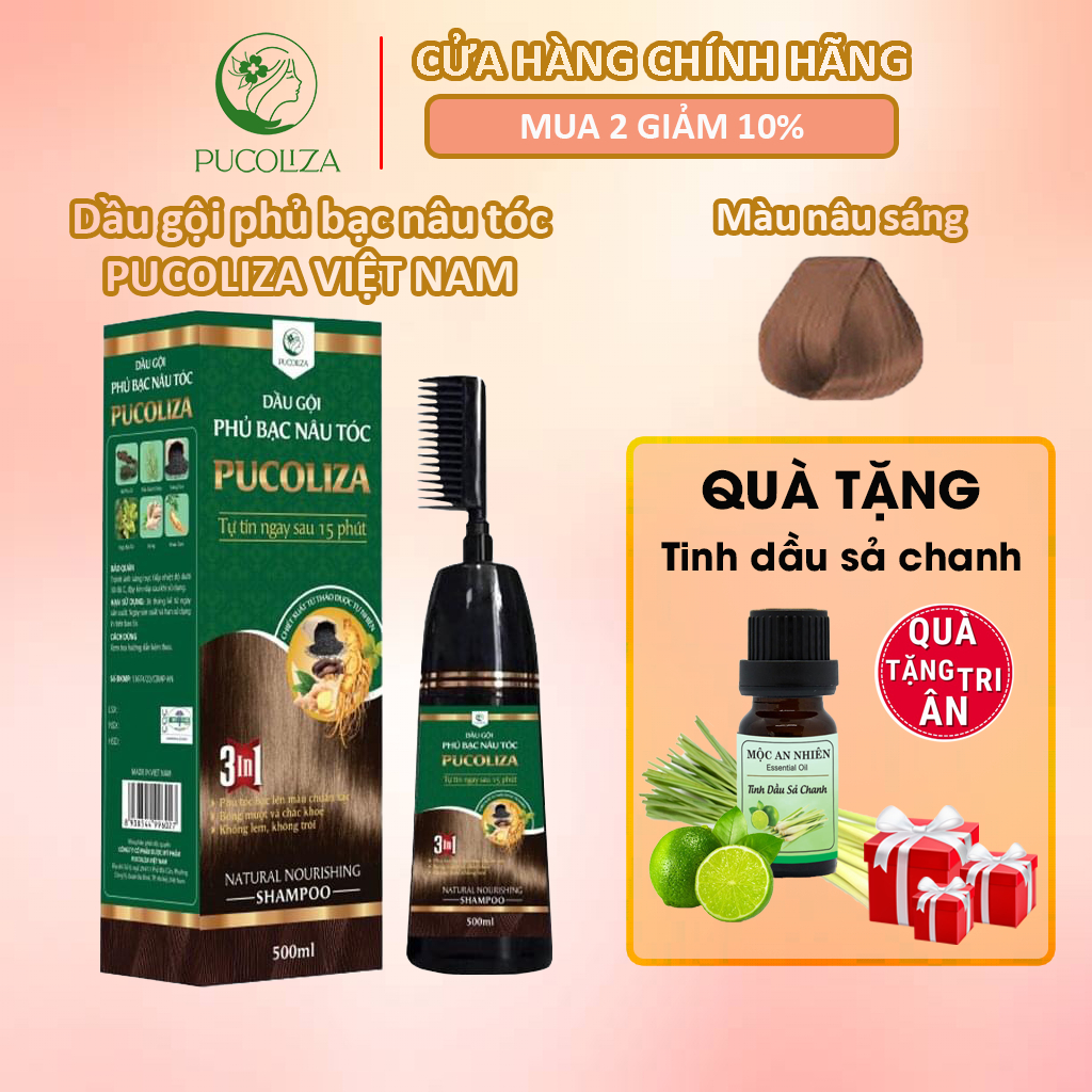 [Chính hãng] Dầu gội phủ bạc Pucoliza/Hamiko - 3 màu: Nâu hạt dẻ, Nâu đen, Đen [500ml]