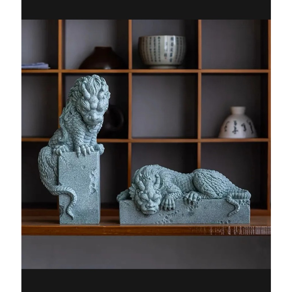 Tượng THẦN LONG Đá Sa Thạch Xanh trang trí bàn trà, bàn làm việc, quà tặng ý nghĩa,... Tượng Ngọa Long, Bàn Long