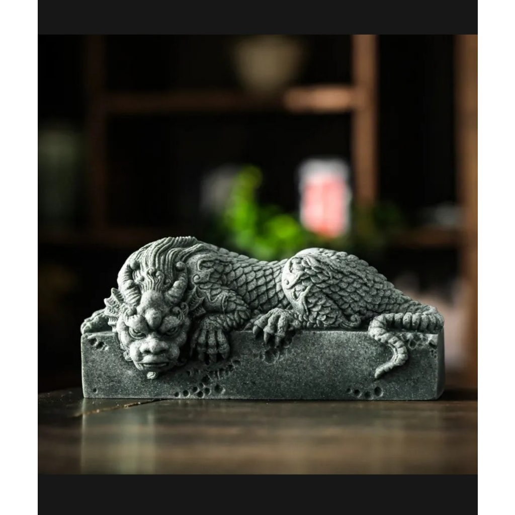 Tượng THẦN LONG Đá Sa Thạch Xanh trang trí bàn trà, bàn làm việc, quà tặng ý nghĩa,... Tượng Ngọa Long, Bàn Long