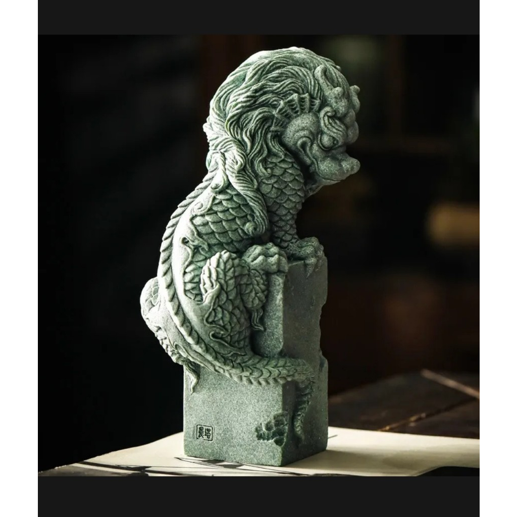Tượng THẦN LONG Đá Sa Thạch Xanh trang trí bàn trà, bàn làm việc, quà tặng ý nghĩa,... Tượng Ngọa Long, Bàn Long