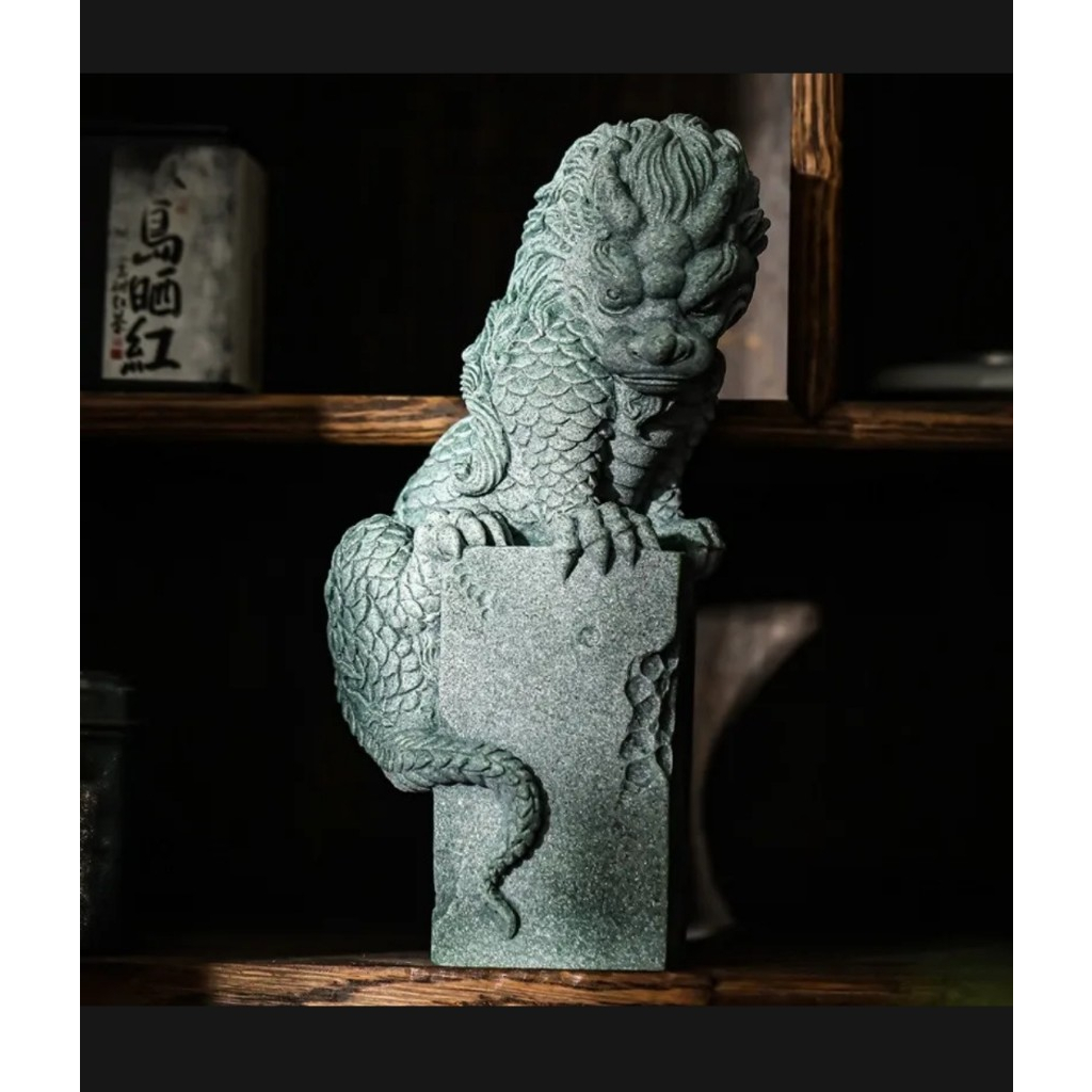 Tượng THẦN LONG Đá Sa Thạch Xanh trang trí bàn trà, bàn làm việc, quà tặng ý nghĩa,... Tượng Ngọa Long, Bàn Long