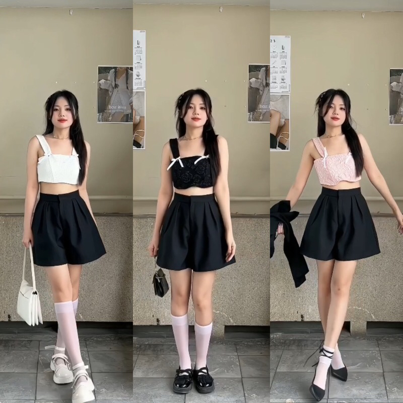 Quần short ống rộng có túi