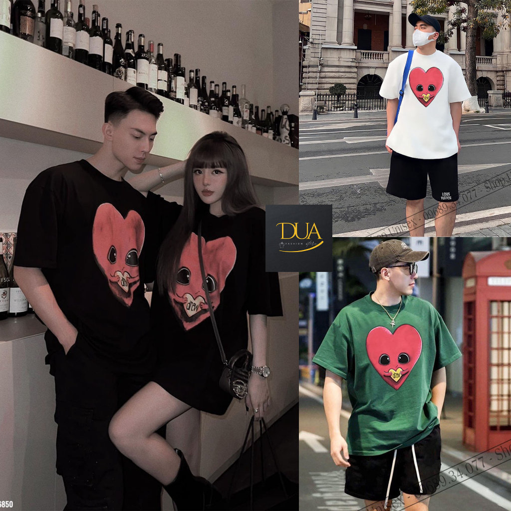 Áo Thun Đôi Trái Tim DREW Chất Vải Cotton Full 4 Màu Dễ Phối Đồ