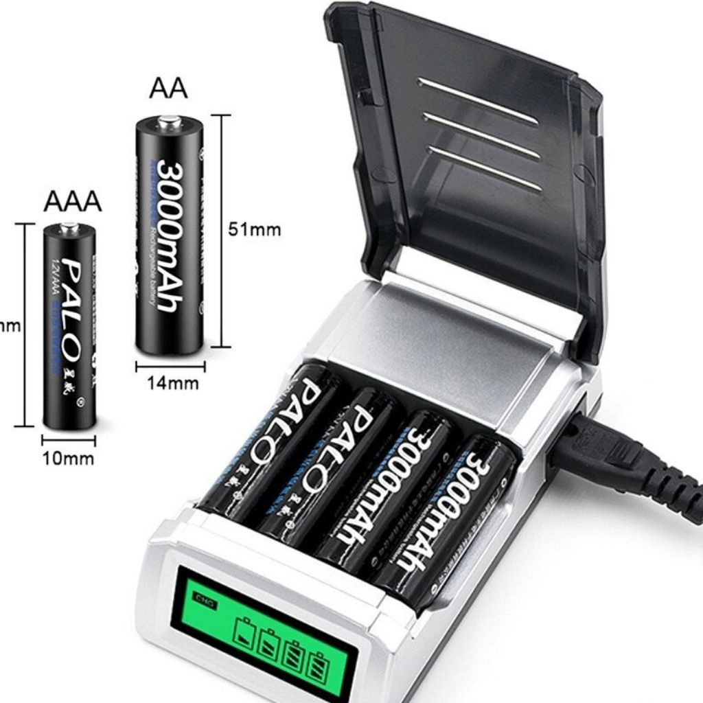 Bộ Sạc Pin Tiểu AA AAA đa năng đèn led báo sạc 4 khe sạc độc lập an toàn