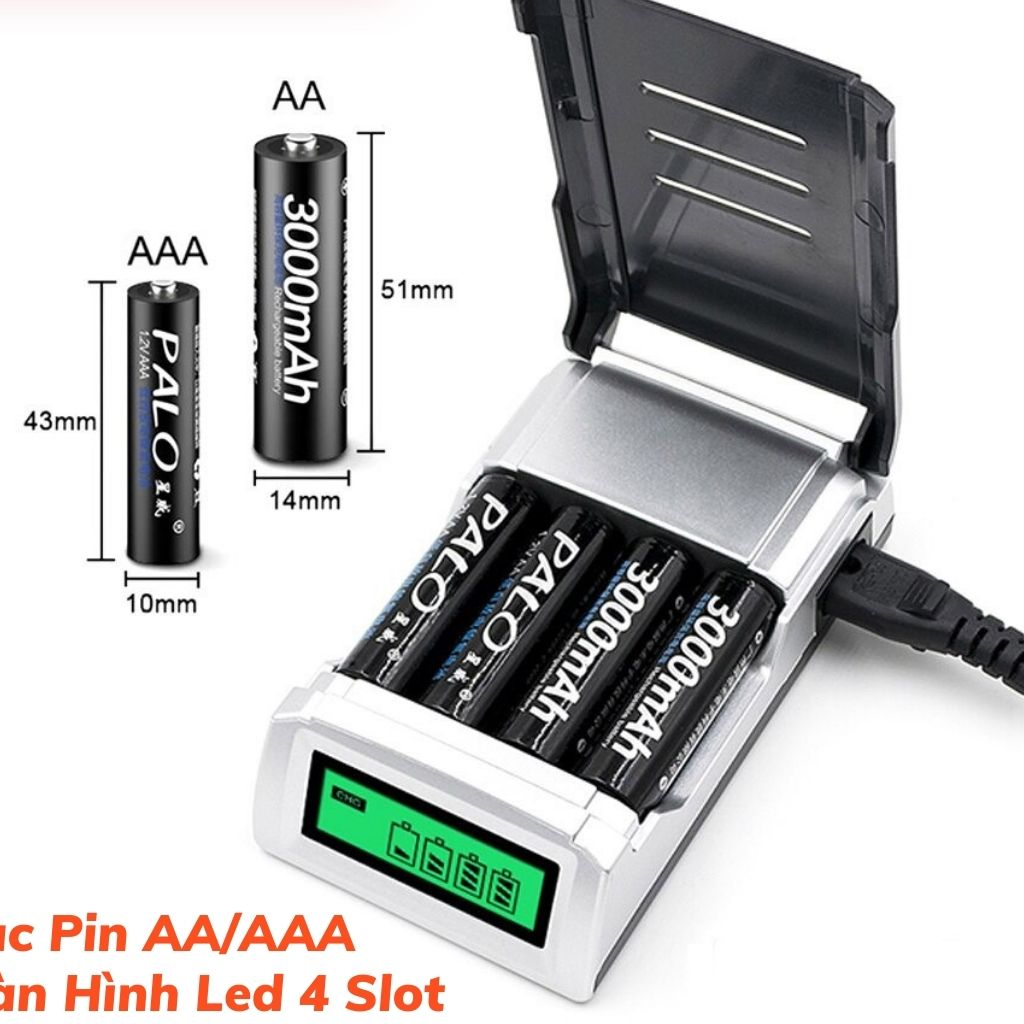 Bộ Sạc Pin Tiểu AA AAA đa năng đèn led báo sạc 4 khe sạc độc lập an toàn