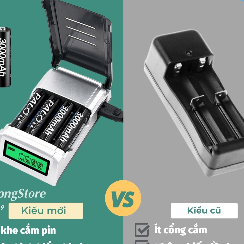 Bộ Sạc Pin Tiểu AA AAA đa năng đèn led báo sạc 4 khe sạc độc lập an toàn