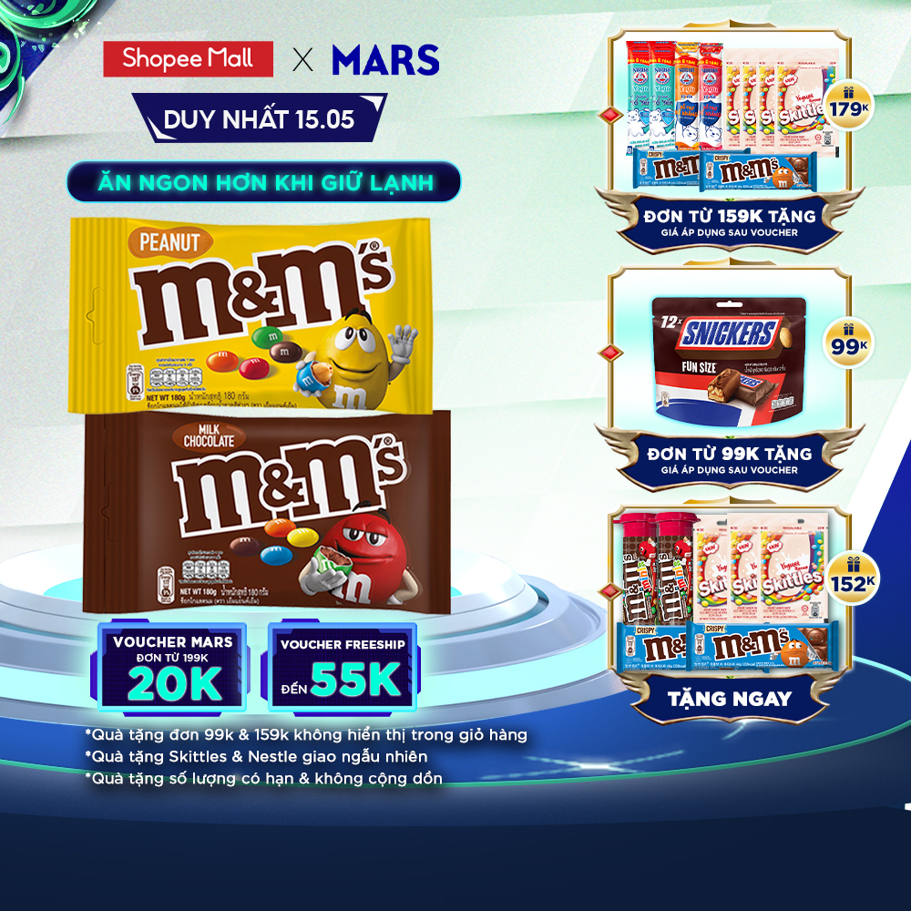 Combo 2 gói kẹo Sô Cô La Sữa & Đậu Phộng M&M's gói 180g