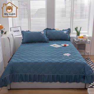 Set ga gối trần bông phủ viền bèo thương hiệu ga trần bông phủ ga trải giường phủ đủ kích thước m6 m8 2m
