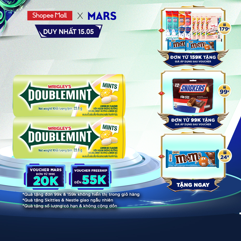 Combo 2 Hộp Viên Ngậm Không Đường Doublemint Hương Chanh 35 viên