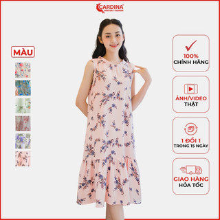 Đầm nữ CARDINA sát nách chất lụa mango cao cấp kiểu dáng suông cổ bèo họa tiết trẻ trung