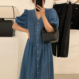 Váy Denim chiết ly Oversize dáng dài Hàn quốc