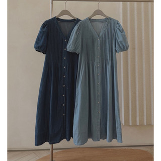 Váy Denim chiết ly Oversize dáng dài Hàn quốc