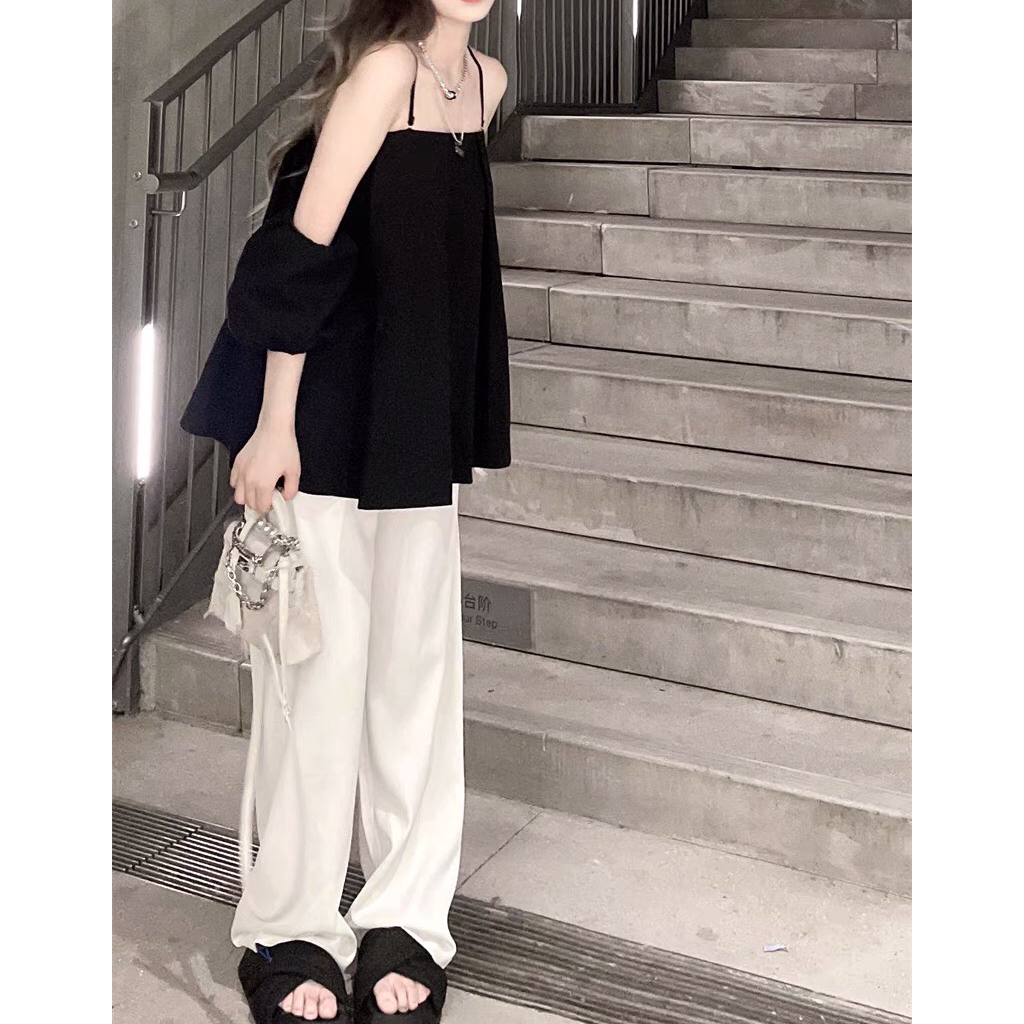 - (MUA TRONG LIVE ĐỂ LẤY MÃ SALE) Quà tặng sinh nhật,bạn gái Áo hai dây tay bồng xòe/ Pants suông ống rộng