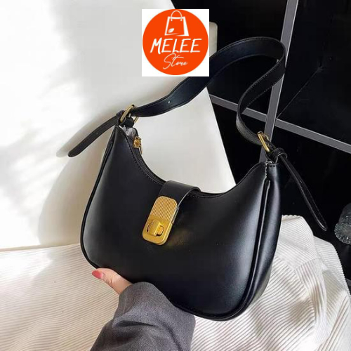 Túi Xách Nữ Đeo Vai, Đeo Chéo MELEE ML023 da trơn, thiết kế lượn cong miệng túi sành điệu, bộ túi 2 dây