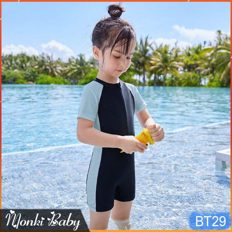Bộ bơi bé gái liền thân quần đùi gọn gàng kín đáo, có kèm chân váy bơi nữ tính, size lớn đến 48kg, thun lạnh đẹp | BT29