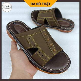 Dép nam quai ngang da bò thật dm567 khâu may đế chắc chắn