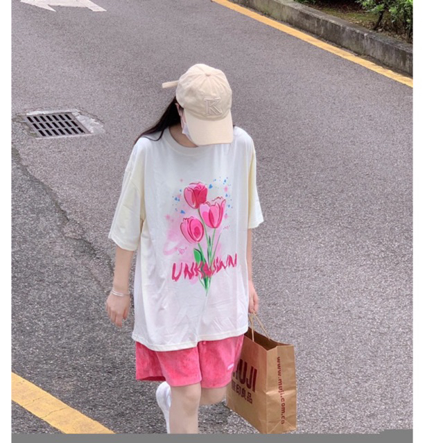 Áo phông cotton tay lỡ HOA 🌷"UNK" ulzang siêu xinh | BigBuy360 - bigbuy360.vn