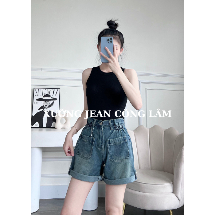 Quần jean nữ lưng cao, eo nhún thun lai bách nút xinh xắn có Bigsize tới 70kg