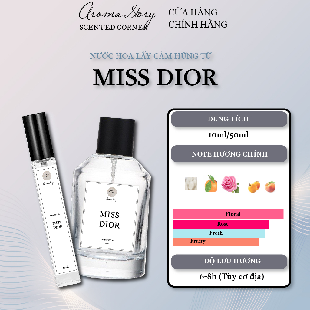 Tinh Dầu Nước Hoa Nữ Miss Dior Blooming Bouquet Aroma Story 10ml/50ml Chai Xịt, Tươi Mát, Năng Động, Lưu Hương 6-8 Giờ