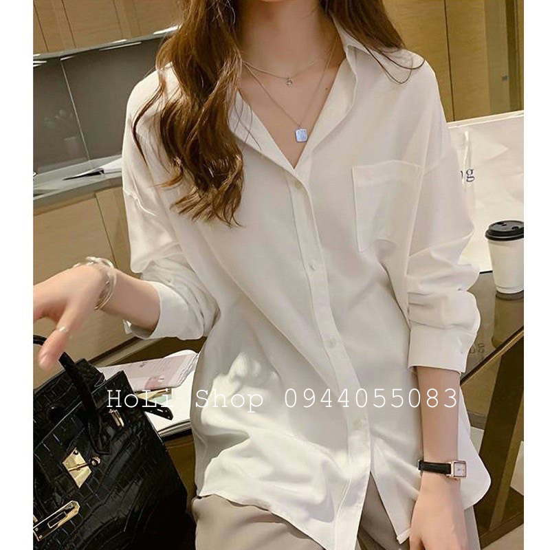 Áo sơ mi dài tay dáng rộng chất lụa đũi không nhăn