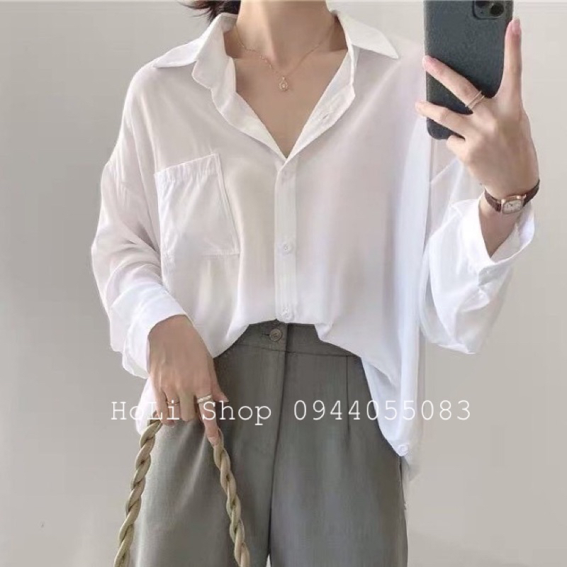 Áo sơ mi dài tay dáng rộng chất lụa đũi không nhăn