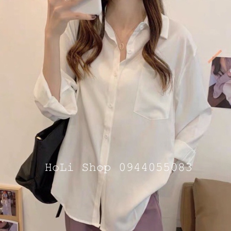 Áo sơ mi dài tay dáng rộng chất lụa đũi không nhăn