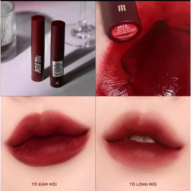 Son Kem Siêu Lì, Mịn Môi Merzy Mellow Tint Red Edition Màu M13 Vapor Red