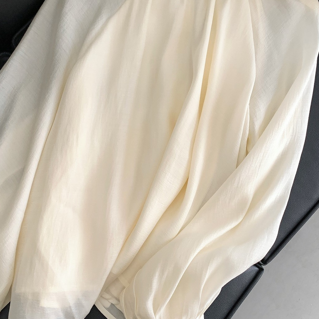 (55KG.LINH - HÀNG SẴN) Áo sơ mi form babydoll, áo ren tay lỡ cổ thuyền cách điệu - Áo ren vải xô Hàn phối ren cổ